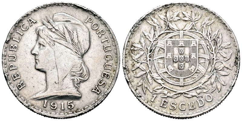 Portugal. 1 escudo. 1915. (Gomes-23.01). (Km-564). Ag. 24,79 g. Golpes. BC+. Est...