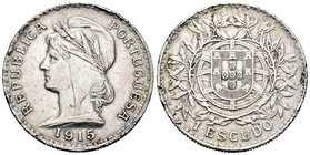 Portugal. 1 escudo. 1915. (Gomes-23.01). (Km-564). Ag. 24,79 g. Golpes. BC+. Est...15,00.