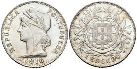 Portugal. 1 escudo. 1916. (Km-564). (Gomes-23.02). Ag. 24,98 g. Pequeñas marcas. EBC+/SC. Est...60,00.