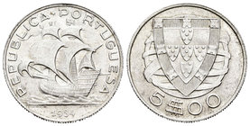 Portugal. 5 escudos. 1934. (Km-581). Ag. 7,01 g. EBC+/SC-. Est...40,00.