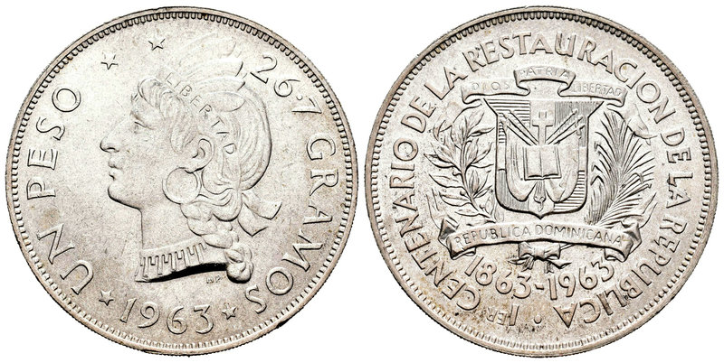 República Dominicana. 1 peso. 1963. (Km-30). Ag. 26,61 g. EBC+. Est...30,00.