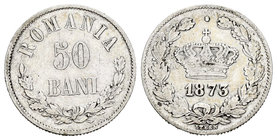 Rumanía. Carol I. 50 bani. 1873. Bruselas. (Km-9). Ag. 2,48 g. MBC. Est...15,00.