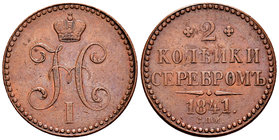Rusia. Nicholas I. 2 kopecks. 1841. San Petesburgo. (Km-C145.3). (Bitkin-819). Ae. 20,04 g. Pequeñas marcas. MBC+. Est...30,00.