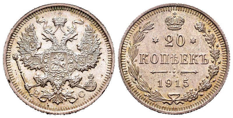 Rusia. Nicholas II. 20 kopecks. 1915. San Petesburgo. (Km-Y22a.1). (Bitkin-117)....