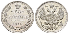 Rusia. Nicholas II. 20 kopecks. 1915. San Petesburgo. (Km-Y22a.2). (Bitkin-117). Ag. 3,61 g. SC. Est...25,00.