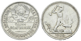 Rusia. 50 kopeks. 1926. (Km-Y89.2). Ag. 10,01 g. EBC/EBC-. Est...20,00.