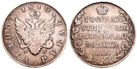 Rusia. Alexander I. 1 rublo. 1810. San Petesburgo. (Km-C125a). (Bitkin-75). Ag. 20,46 g. BC+/MBC-. Est...80,00.