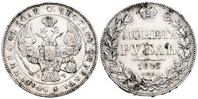 Rusia. Nicholas I. 1 rublo. 1843. San Petesburgo. (Km-C168.1). (Bitkin-202). Ag. 20,40 g. Limpiada. MBC. Est...100,00.