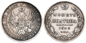 Rusia. Nicholas I. 1 rublo. 1849. San Petesburgo. (Km-168.1). (Bitkin-224). Ag. 10,29 g. Raya en reverso. MBC+. Est...120,00.