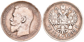 Rusia. Nicholas II. 1 rublo. 1899. San Petesburgo. (Km-Y59.3). (Bitkin-46). Ag. 19,70 g. BC+. Est...45,00.