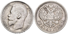 Rusia. Nicholas II. 1 rublo. 1899. San Petesburgo. (Km-Y59.3). (Bitkin-205). Ag. 19,61 g. MBC-. Est...30,00.