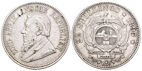 Sudáfrica. 2 1/2 shillings. 1895. (Km-7). Ag. 14,01 g. Escasa. MBC+. Est...60,00.