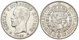 Suecia. Gustaf V. 2 coronas. 1939. (Km-839). Ag. 14,98 g. EBC. Est...12,00.