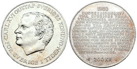 Suecia. Carl XVI Gustaf. 200 coronas. 1980. (Km-860). Ag. 26,95 g. SC. Est...40,00.