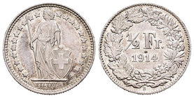 Suiza. 1/2 franco. 1914. Berna. B. (Km-23). Ag. 2,48 g. EBC-. Est...30,00.