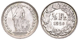 Suiza. 1/2 franco. 1920. Berna. B. (Km-23). Ag. 2,47 g. EBC-. Est...30,00.