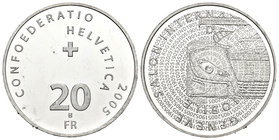 Suiza. 20 francos. 2005. Berna. B. (Km-112). Ag. 19,99 g.  Marquitas. PROOF. Est...50,00.