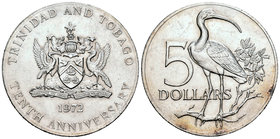 Trinidad y Tobago. 5 dollar. 1972. (Km-15). Ag. 29,82 g. EBC+. Est...30,00.