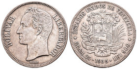Venezuela. 5 bolívares. 1935. (Km-Y24.2). Ag. 24,87 g. MBC. Est...25,00.