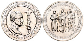 Colombia. Medalla. 1986. 17,60 g. Medalla conmemorativa de la visita de Juan Pablo II a Colombia. Virgen de la Chinchiquirá, patrona de Colombia. Golp...