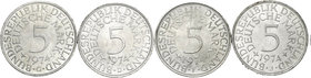 Alemania. Lote de 4 monedas de 5 marcos de plata, todas las cecas D, F, J y G. A EXAMINAR. SC. Est...40,00.
