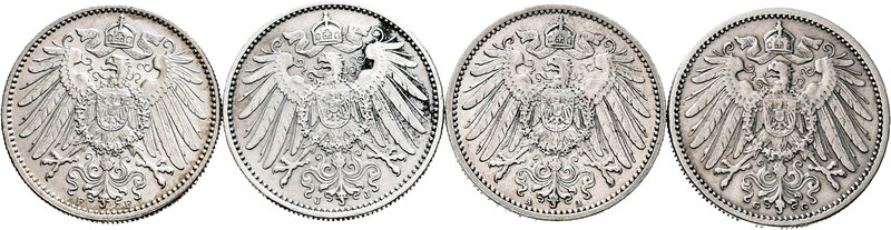 Alemania. Lote de 4 piezas de 1 marco, 1904, 1907, 1908 y 1914. A EXAMINAR. MBC/...