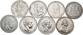 Alemania. Lote de 8 monedas de 2 marcos alemanes, 1876, 1887, 1896, 1901, 1904, 1906, 1909, 1913. A EXAMINAR. MBC-/EBC. Est...60,00.