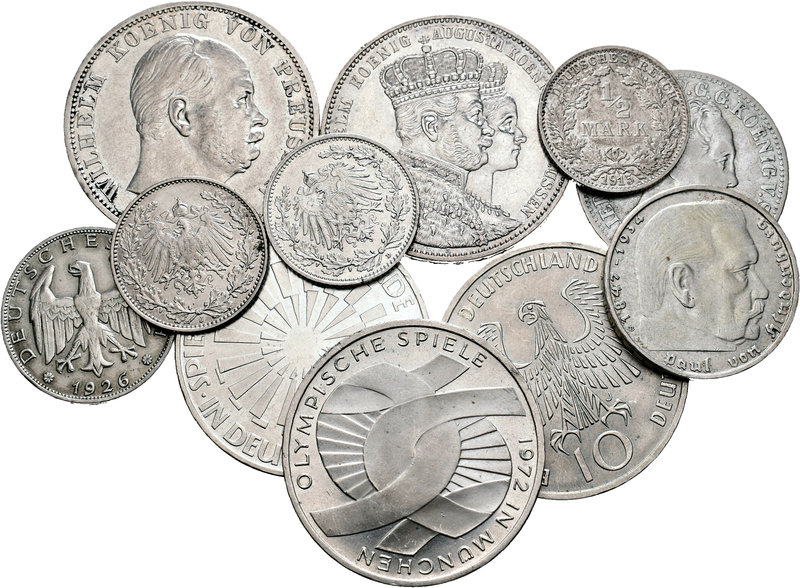 Alemania. Lote de 11 monedas de plata alemanas, todas diferentes. A EXAMINAR. MB...