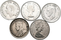 Canadá. Lote de 5 piezas de 10 cents, 1912, 1943, 1950, 1961, 1968. A EXAMINAR. MBC/EBC-. Est...35,00.