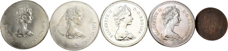 Canadá. Lote de 5 piezas de Canadá, 1 de 1 centavo (1859) y 4 de 1 dollar (3 de ...