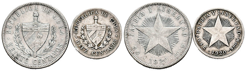 Cuba. Lote de 2 piezas de Cuba 1920, con valor 20 y 10 centavos. A EXAMINAR. MBC...