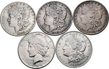 Estados Unidos. Lote de 5 monedas de 1 dollar, 1883 (2), 1889, 1923 y 1931. A EXAMINAR. MBC+/SC-. Est...80,00.