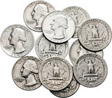Estados Unidos. Lote de 11 piezas de 1/4 de dollar, 1941, 1942, 1954, 1946, 1947, 1948, 1951 (2), 1953 (2), 1960. A EXAMINAR. MBC+/EBC+. Est...60,00.