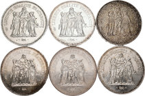 Francia. Lote de 6 piezas de 50 francos, 1974 (3), 1975 (3). A EXAMINAR. SC-. Est...100,00.