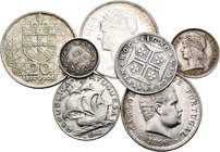 Portugal. Lote de 7 piezas portuguesas, 50 reis 1879, 150 reis 1794, 500 reis 1896, 10 centavos 1915, 50 centavos 1912, 5 escudos 1947, 20 escudos 196...