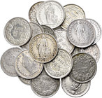 Suiza. Lote de 20 piezas de 1/2 franco suizo de plata, 1914 (2) ,1944, 1946, 1950, 1952 (3), 1957 (2), 1959 (2), 1960 (2), 1961, 1962, 1963, 1966, 196...