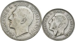 Yugoslavia. 1931. Lote de dos piezas de plata de Yugoslavia del reinado de Alexander I, 10 y 20 dinares. A EXAMINAR. EBC-. Est...25,00.