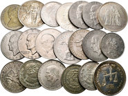 Lote de 20 monedas de plata extranjeras, Canadá (1), Estados Unidos (4), Francia (2), Gran Bretaña (1), México (11) y Paraguay (1). A EXAMINAR. MBC/EB...