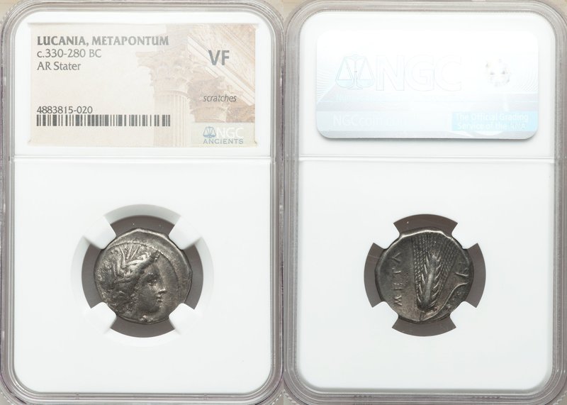 LUCANIA. Metapontum. Ca. 330-280 BC. AR stater (20mm, 1h). NGC VF, scratches. He...