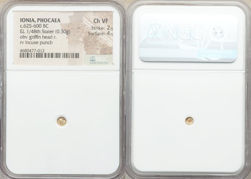 IONIA. Phocaea. Ca. 625-600 BC. EL 1/48 stater (4mm, 0.30 gm). NGC Choice VF 2/5...