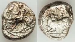 CILICIA. Celenderis. Ca. 425-400 BC. AR stater (17mm, 10.67 gm, 11h). VF. Youthful nude male rider, reins in right hand, kentron in left, dismounting ...