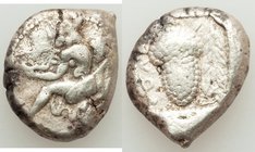 CILICIA. Soloi. Ca. 465-350 BC. AR stater (18mm, 10.46 gm, 5h). Fine. Amazon, nude to waist, on one knee left, wearing pointed cap, bowcase attached t...