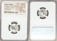 Augustus (27 BC-AD 14). AR denarius (18mm, 3.49 gm, 8h). NGC Choice VF 4/5 - 3/5, brushed. Lugdunum, 11-10 BC. AVGVSTVS DIVI - F, bare head of Augustu...