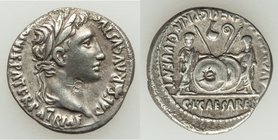 Augustus (27 BC-AD 14). AR denarius (19mm, 3.74 gm, 4h). VF. Lugdunum, 2 BC-AD 4. CAESAR AVGVSTVS-DIVI F PATER PATRIAE, laureate head of Augustus righ...