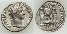 Augustus (27 BC-AD 14). AR denarius (19mm, 3.77 gm, 10h). VF. Lugdunum, 2 BC-AD 4. CAESAR AVGVSTVS-DIVI F PATER PATRIAE, laureate head of Augustus rig...