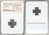 Justinian I the Great (AD 527-565). AR 1/2 siliqua (13mm, 7h). NGC Choice VF. Carthage. D N IVSTINI-ANVS P P AC, pearl-diademed, draped and cuirassed ...