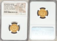Maurice Tiberius (582-602). AV solidus (19mm, 4.52 gm, 6h). NGC MS 5/5 - 3/5, marks. Carthage, dated Indictional Year 14 (AD 595/6). D N mAVRI-C T P P...