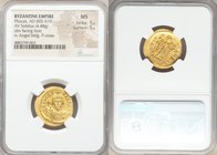 Phocas (AD 602-610). AV solidus (21mm, 4.48 gm, 7h). NGC MS 5/5 - 5/5. Constantinople, 7th officina, AD 607-609. ԾN FOCAS-PЄRP AVG, crowned, draped an...