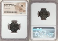Manuel I Comnenus (AD 1143-1180). AE tetarteron (5.43 gm). NGC XF, light scratches. Thessalonica (AD 1152-1160). Nimbate bust of St. George facing, be...