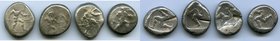 ANCIENT LOTS. Greek. Pamphylia. Aspendus. Ca. mid-5th century BC. Lot of four (4) AR staters. Fine-About VF, test cuts. Includes: Hoplite and triskele...